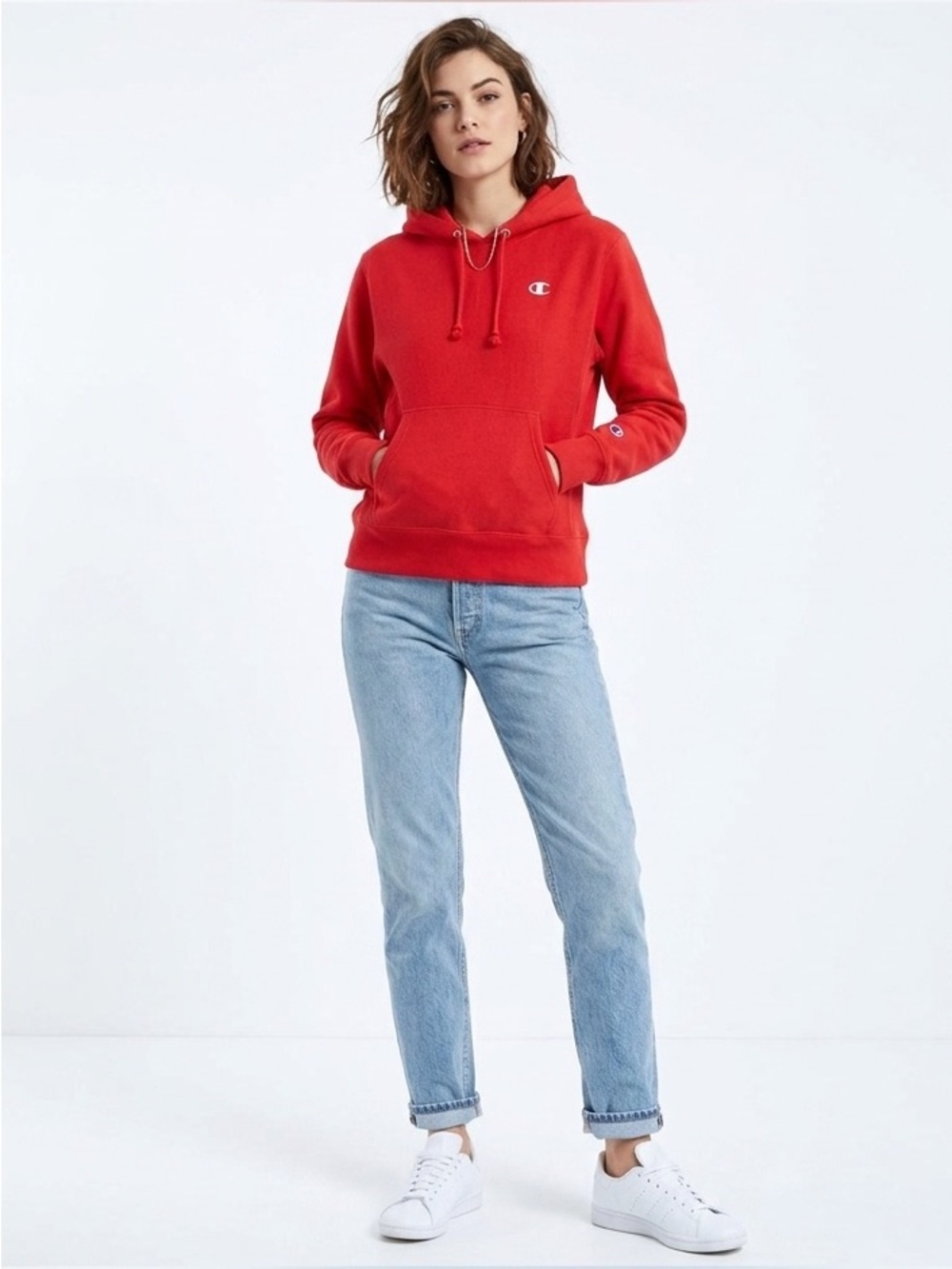 Champion Red Hoodie Sweatshirt Size Large Cotton